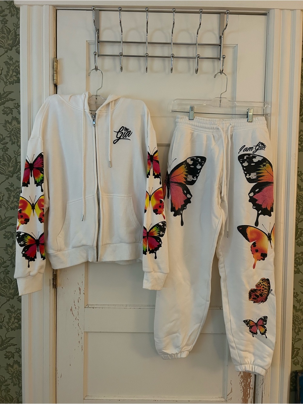 I.AM.GIA White Butterfly Zip Hoodie & Joggers Set